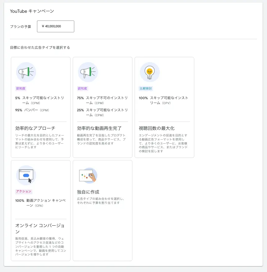 「認知度」「比較検討」から、プランの目標を選択