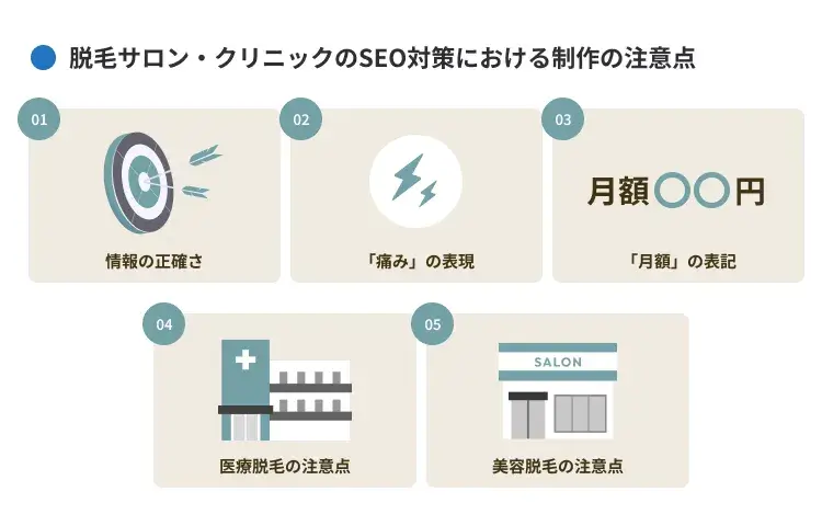 脱毛サロン・クリニックのSEO対策における制作の注意点