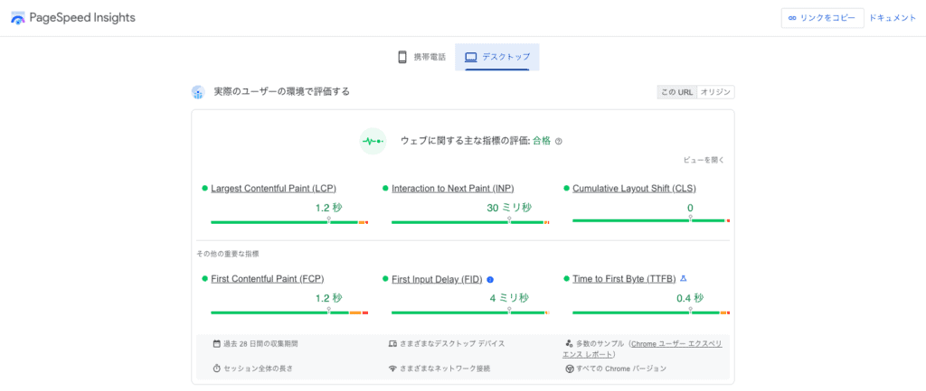 Page Speed Insightのスコア画面